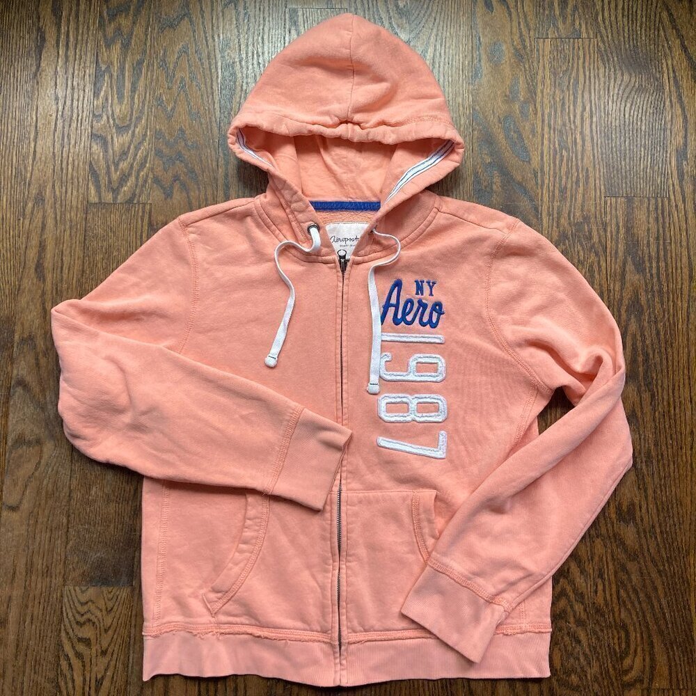 Aeropostale Pink Peach Zip Up Hoodie Sweater Y2K Large